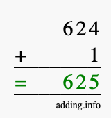 Calculate 624 + 1 using long addition