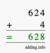 Calculate 624 + 4 using long addition