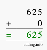 Calculate 625 + 0 using long addition