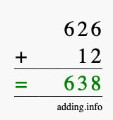 Calculate 626 + 12 using long addition