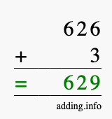 Calculate 626 + 3 using long addition