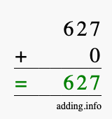 Calculate 627 + 0 using long addition