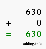 Calculate 630 + 0 using long addition