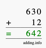 Calculate 630 + 12 using long addition