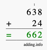 Calculate 638 + 24 using long addition