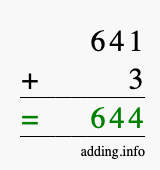 Calculate 641 + 3 using long addition
