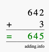 Calculate 642 + 3 using long addition