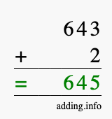 Calculate 643 + 2 using long addition