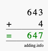 Calculate 643 + 4 using long addition