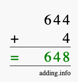 Calculate 644 + 4 using long addition