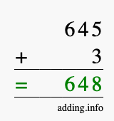 Calculate 645 + 3 using long addition