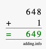 Calculate 648 + 1 using long addition