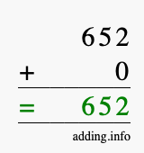 Calculate 652 + 0 using long addition