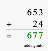Calculate 653 + 24 using long addition