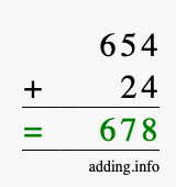 Calculate 654 + 24 using long addition