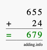 Calculate 655 + 24 using long addition