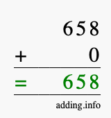 Calculate 658 + 0 using long addition