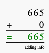 Calculate 665 + 0 using long addition