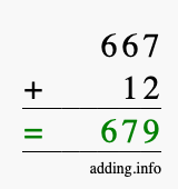 Calculate 667 + 12 using long addition