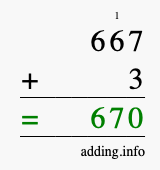 Calculate 667 + 3 using long addition