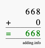 Calculate 668 + 0 using long addition