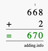 Calculate 668 + 2 using long addition