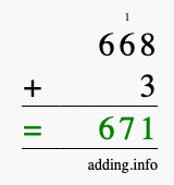 Calculate 668 + 3 using long addition