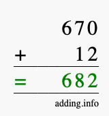 Calculate 670 + 12 using long addition