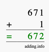 Calculate 671 + 1 using long addition