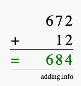 Calculate 672 + 12 using long addition