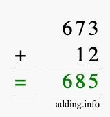Calculate 673 + 12 using long addition