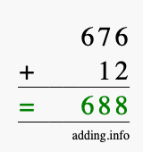 Calculate 676 + 12 using long addition