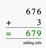 Calculate 676 + 3 using long addition