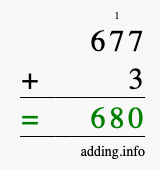 Calculate 677 + 3 using long addition