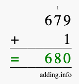 Calculate 679 + 1 using long addition