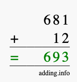 Calculate 681 + 12 using long addition