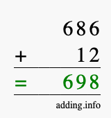Calculate 686 + 12 using long addition
