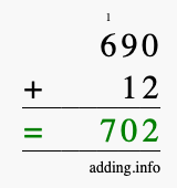 Calculate 690 + 12 using long addition