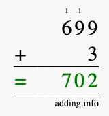 Calculate 699 + 3 using long addition