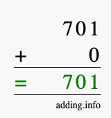 Calculate 701 + 0 using long addition