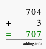 Calculate 704 + 3 using long addition