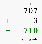 Calculate 707 + 3 using long addition