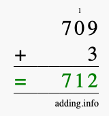 Calculate 709 + 3 using long addition