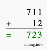 Calculate 711 + 12 using long addition