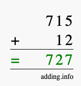 Calculate 715 + 12 using long addition