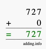 Calculate 727 + 0 using long addition