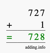 Calculate 727 + 1 using long addition