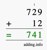 Calculate 729 + 12 using long addition