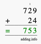 Calculate 729 + 24 using long addition