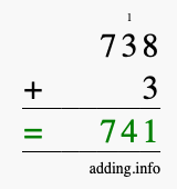 Calculate 738 + 3 using long addition
